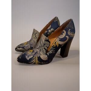 Ralph Lauren Purple Label Runway Brocade Pumps Navy Gold Block Heel EU 40 US 9